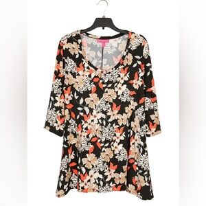 Woman Within Plus Size 18/20 Black Orange Floral Asymmetrical Dress – Large